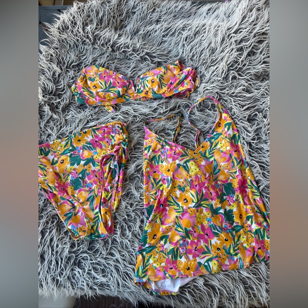 Anne COLE 3 Piece Set High Waist Bikini Swim  Sunshine Floral Beach L XL XXL.
